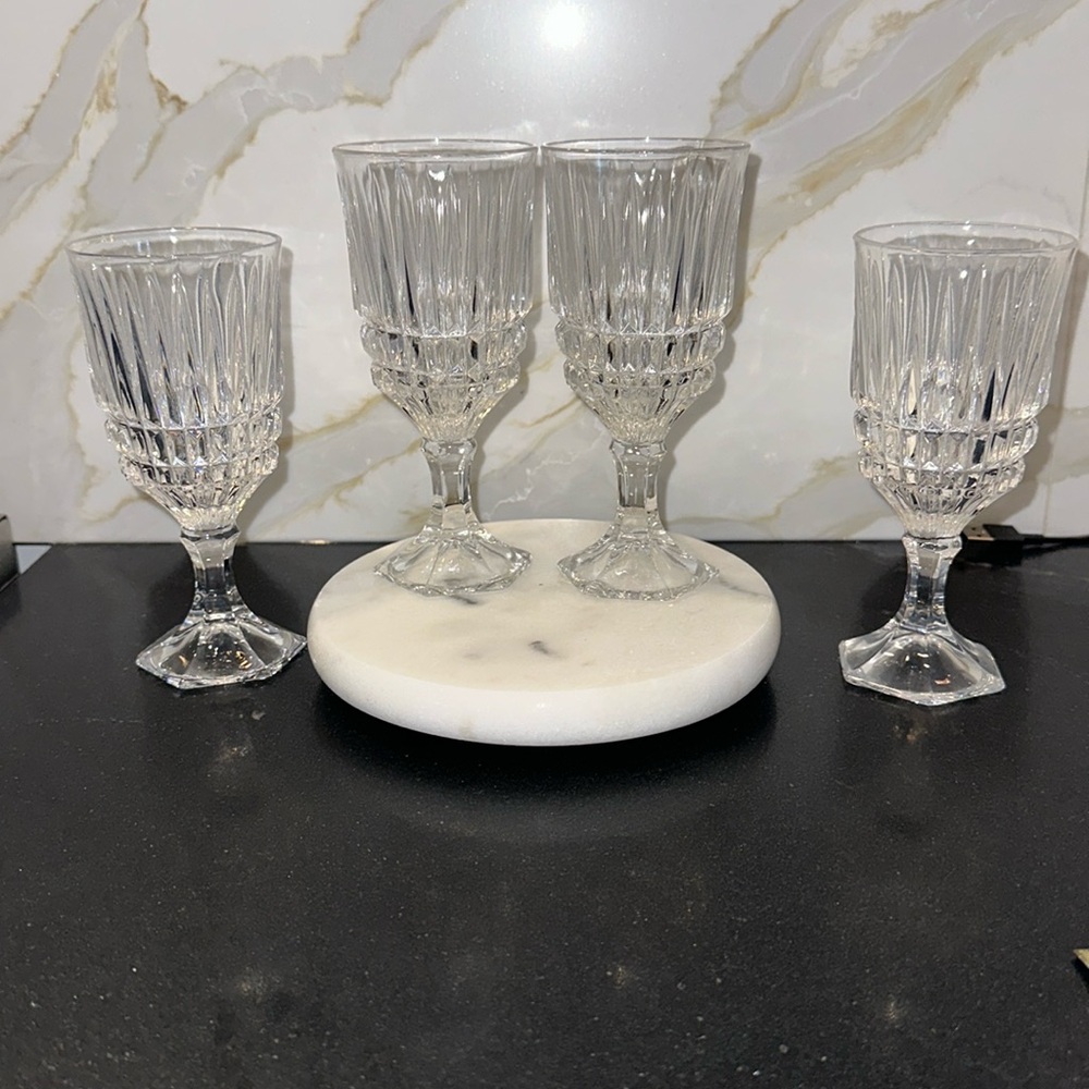 Fostoria Heritage Heavy Lead Crystal Clear Water Goblets or Glasses Set of 4